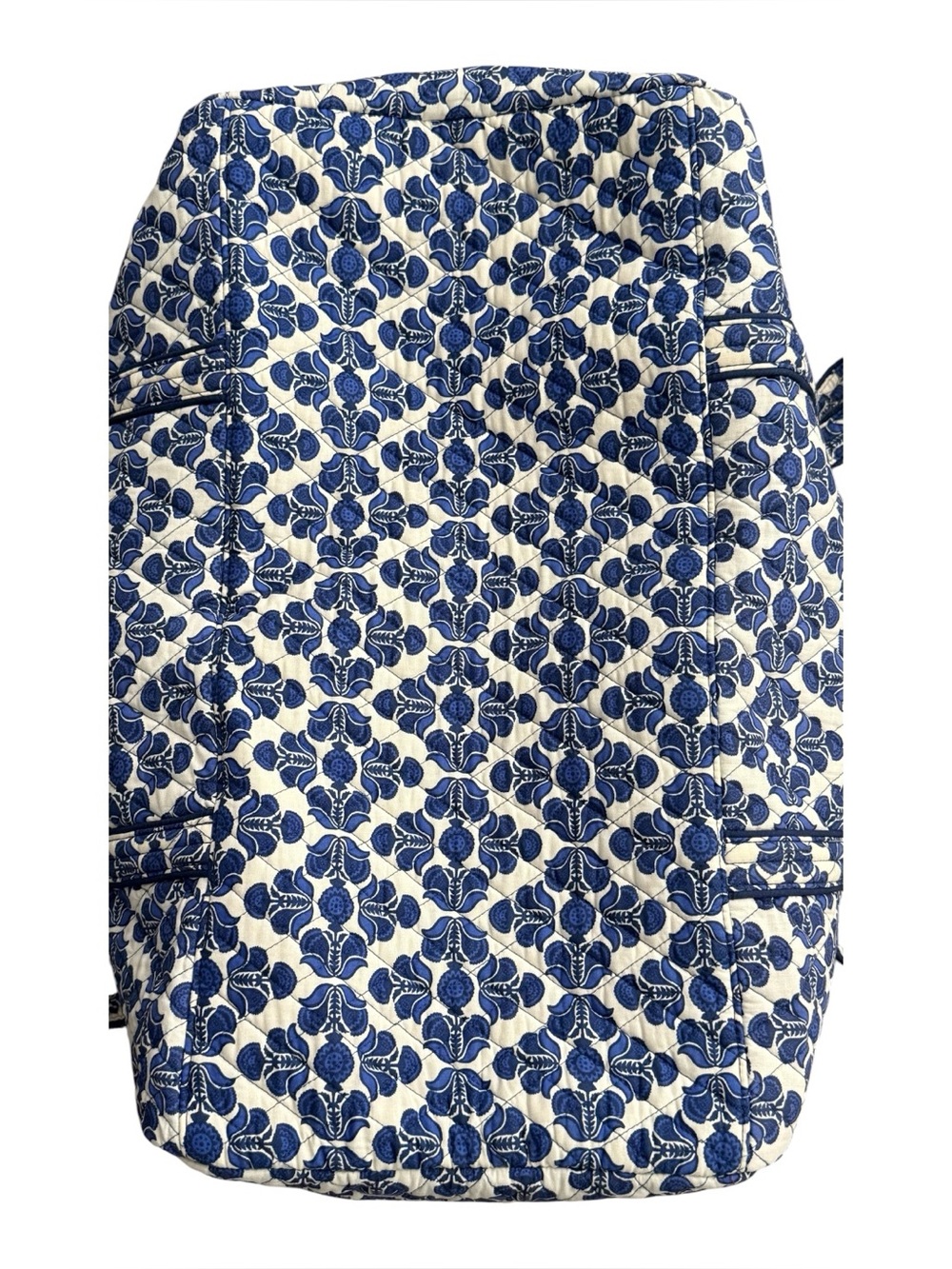 Vera Bradley Large Duffel Travel Bag Cobalt Tile Blue White Quilted Cotton 22” - Picture 8 of 13